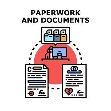 Person processing legal documents and paperwork concept 库存插图