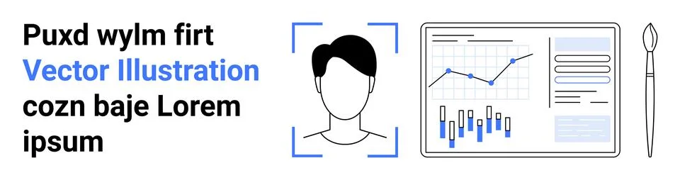 Person profile, data analysis charts, and pen. Ideal for professional network Illustrazione stock