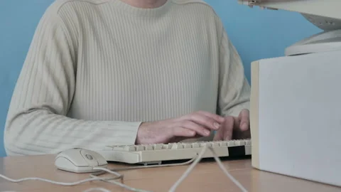 Person, Programmer Typing On Retro Computer Keyboard Stock Footage 126118029