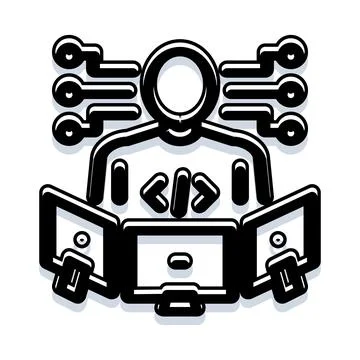 Person programming multiple devices coding software development イラスト素材