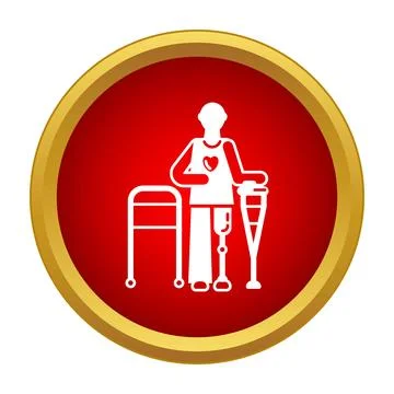 Person with prosthesis leg, walker, and crutch icon イラスト素材