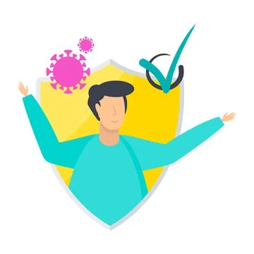 Person protected from coronavirus with a shield. Vector flat illustration. Illustrazione stock