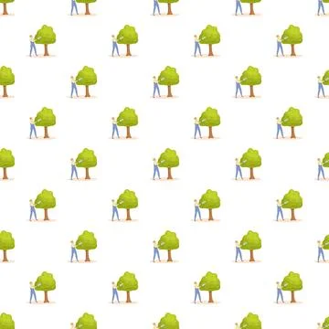 Person pruning tree in garden background pattern Stock Illustration