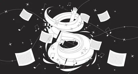 Person pulled into vortex of musical sounds bw 2D illustration concept Stockillustratie