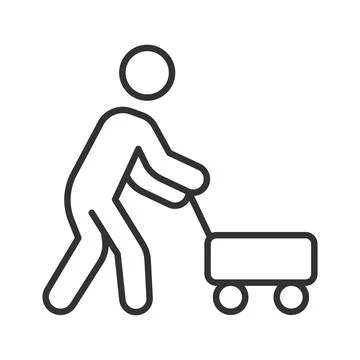 Person pulling a hand cart, icon in line design. person pulling cart, hand cart Stock Illustration