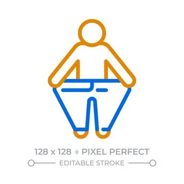 Person pulling oversized pants away pixel perfect duotone line icon Stock Illustration