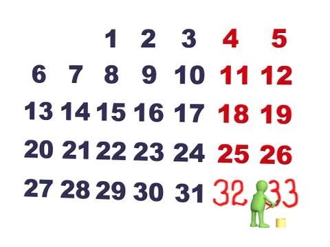 Person - puppet, adding numbers in a calendar  - CONTEST Stock Illustration