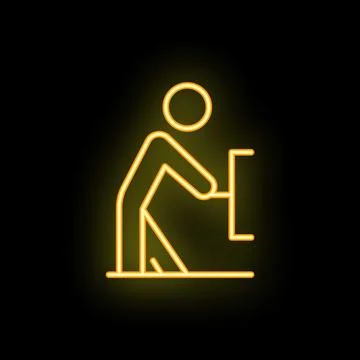 Person pushing button neon sign on black background Stock Illustration