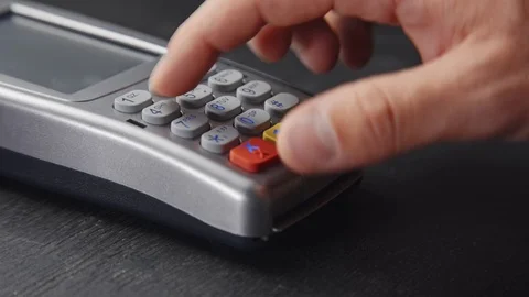 Person pushing the button on pos terminal Stock Footage 82277966