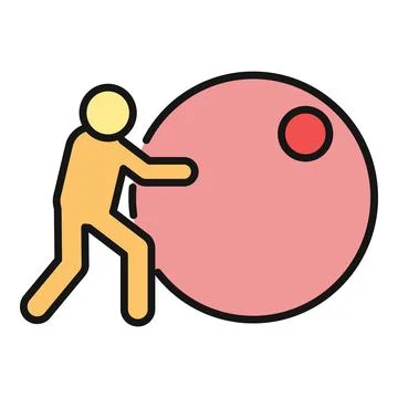 Person pushing a heavy round object flat icon Stock Illustration