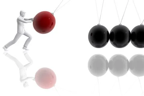 Person pushing a pendulum ball Stock Illustration