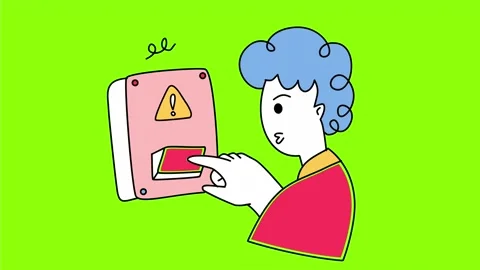 Person pushing red emergency button on wall for fake alarm Stock Footage 331577783