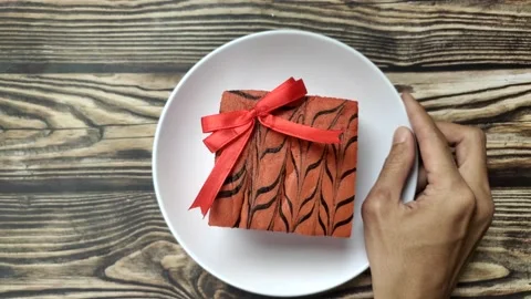 A Person Put A Delicious Cake Stock Footage 300408230