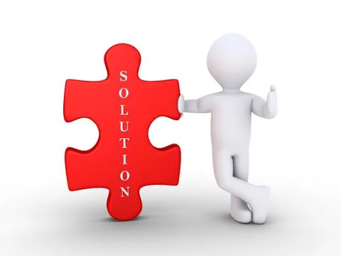 Person with a puzzle piece as solution Stock Illustration