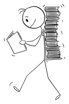 Person Reading Book Walking, Vector Cartoon Stick Figure Illustration Ilustración de archivo