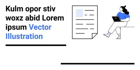 Person Reading Document on Laptop Next to Digital Paper with Placeholder Text Stock Illustration