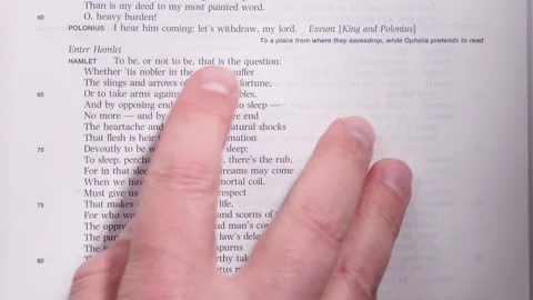 Person reading Hamlet To Be or Not to Be speech Vídeos de archivo 293488294
