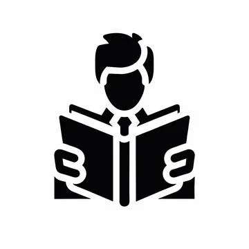 Person reading an open book icon graphic with student studying Stock Illustration