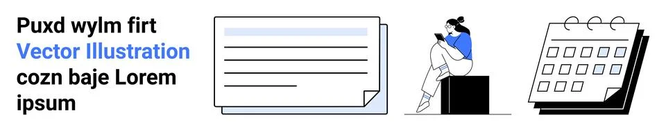Person Reading on Tablet, Note Document, Calendar - Planning and Productivi.. Stock Illustration