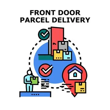 Person receiving parcel at front door delivery Stock Illustration