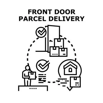 Person receiving parcel at front door delivery Stock Illustration