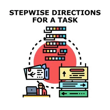 Person receiving stepwise directions for a task algorithm Stock Illustration