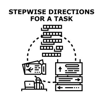 Person receiving stepwise directions for a task algorithm Stock Illustration