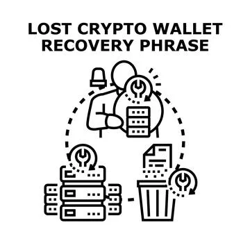 Person recovering lost crypto wallet recovery phrase Stock Illustration