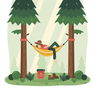Person Relaxing In A Hammock Between Trees In A Forest 스톡 일러스트