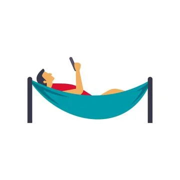 Person relaxing in hammock using mobile phone 스톡 일러스트