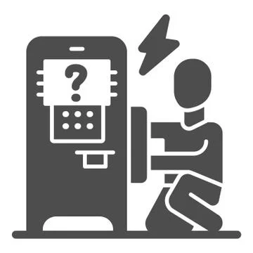 Person repair ATM solid icon, Payment problem concept, technician repairs ATM Stockillustratie