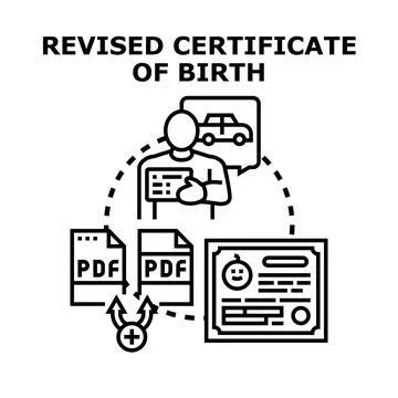 Person revising birth certificate document information update Stock Illustration