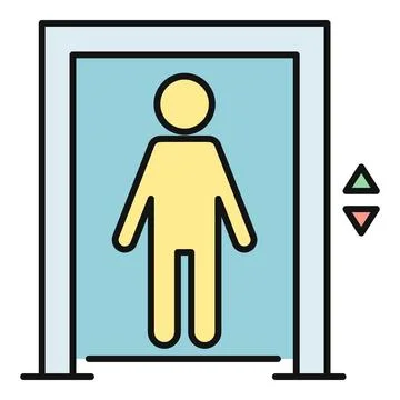 Person riding elevator, up down transport icon Stock Illustration