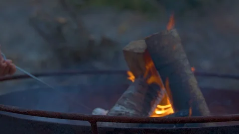 Person Roasting a Marshmallow in a Firepit Stock Footage 96009475