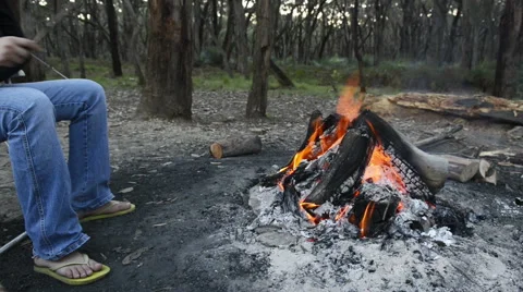 Person roasting marshmallows on a campfire Stock Footage 41443734