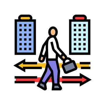Person running a briefcase between offices color icon vector illustration Stock Illustration