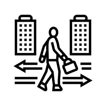 Person running a briefcase between offices line icon vector illustration Stock Illustration