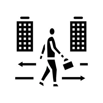 Person running a briefcase between offices glyph icon vector illustration Stock Illustration