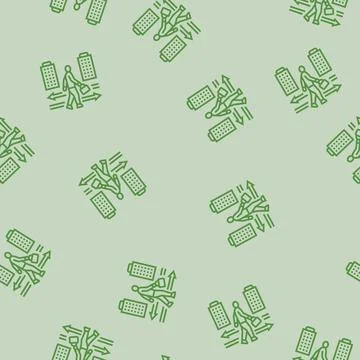 Person running a briefcase between offices line seamless pattern Stock Illustration
