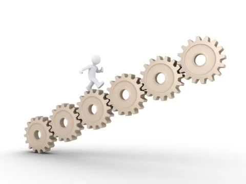 Person running on cogwheels Stock Illustration
