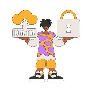 Person with secure cloud data and padlock. Stock Illustration