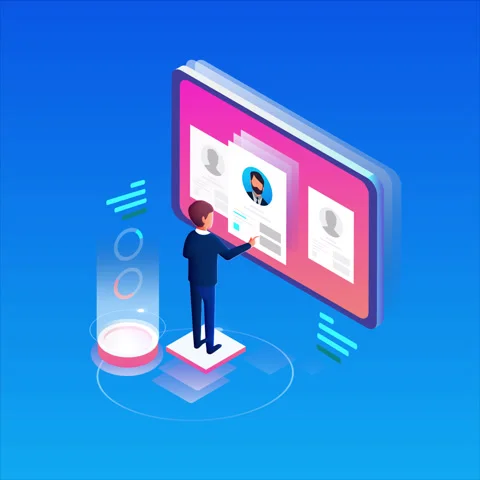 Person selecting online professional candidate for office company project Stock Footage 299525934