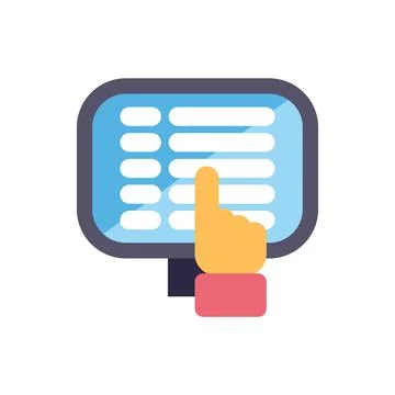Person selecting option on digital touch screen display Stock Illustration