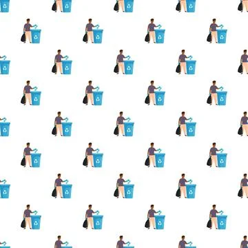 Person separating waste for recycling in a pattern イラスト素材