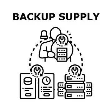 Person servicing backup supply system providing data storage Stock Illustration