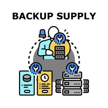 Person servicing backup supply system providing data storage Stock Illustration