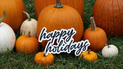 Person sets down the words Happy Holidays on Pumpkins at a Pumpkin Patch in the 스톡 동영상 323180775