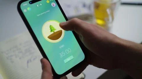 Person sets timer on smartphone productivity app Stock Footage 341622233
