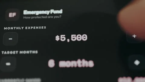 Person setting the amount of Monthly Expenses for the Emergency Fund Stock Footage 332485422