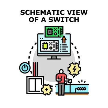 Person setting up a schematic switch view Stock Illustration